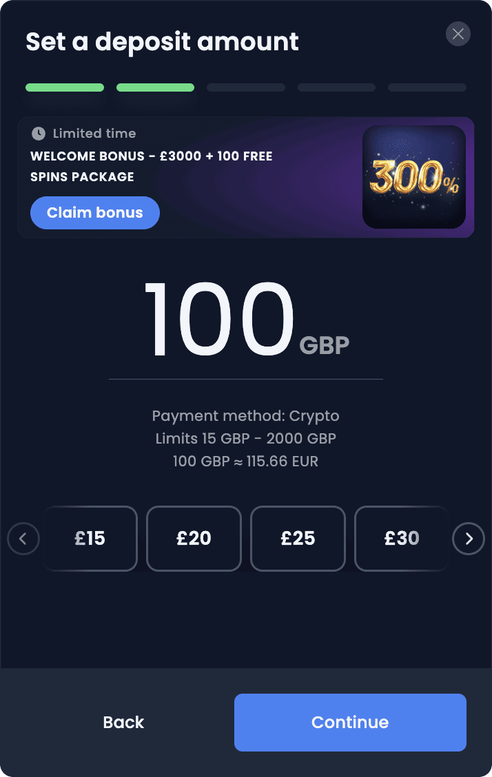 Winthere deposit amount selection