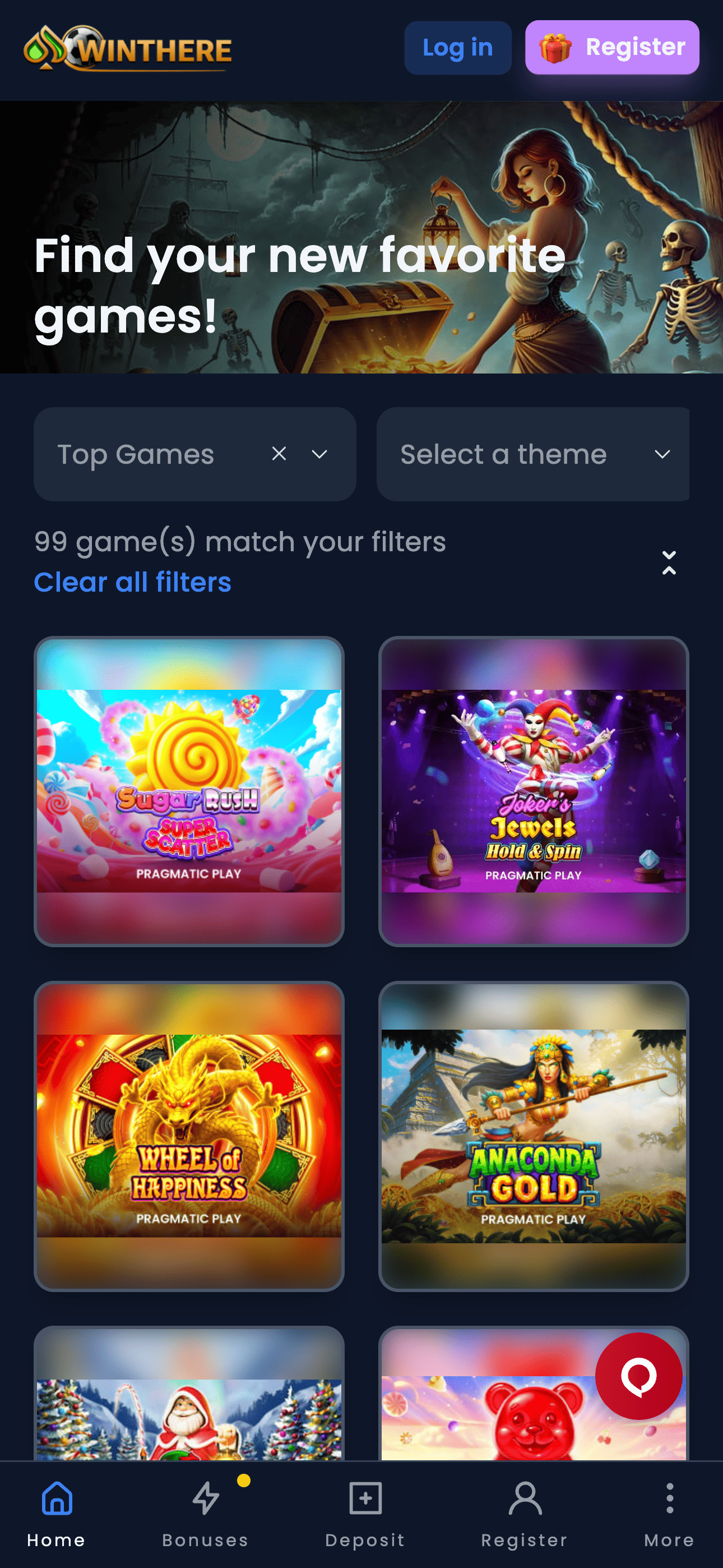 Winthere top games page